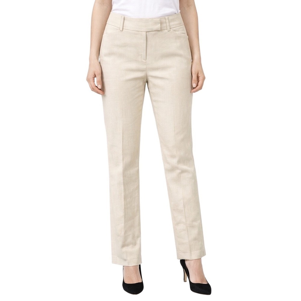 Anne Klein Linen Blend Suit Slacks SZ 0 Beige Mid Rise Straight Leg Career Pants